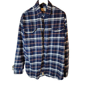 JACHS Flannel Men's XL Tall Blue Button Up Shirt Long Sleeve Heavyweight Plaid